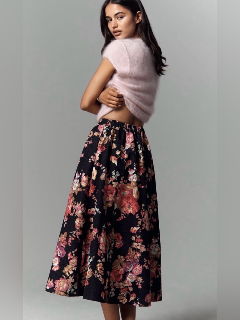 NWT MAEVE The Jacie Floral Jacquard Midi Skirt Black Anthropologie XL - Picture 3 of 15